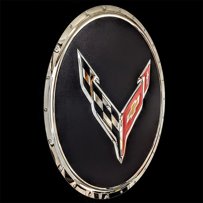 Corvette C8 Flags Circle Metal Sign