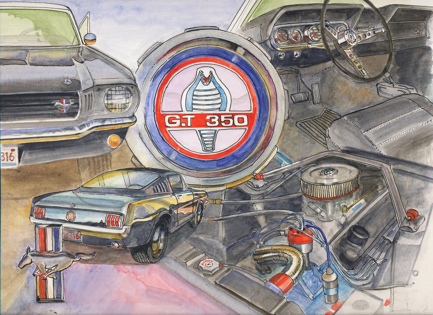 Master Artist Richard Smyth' Cobra Mustang Montage Giclee fine prints