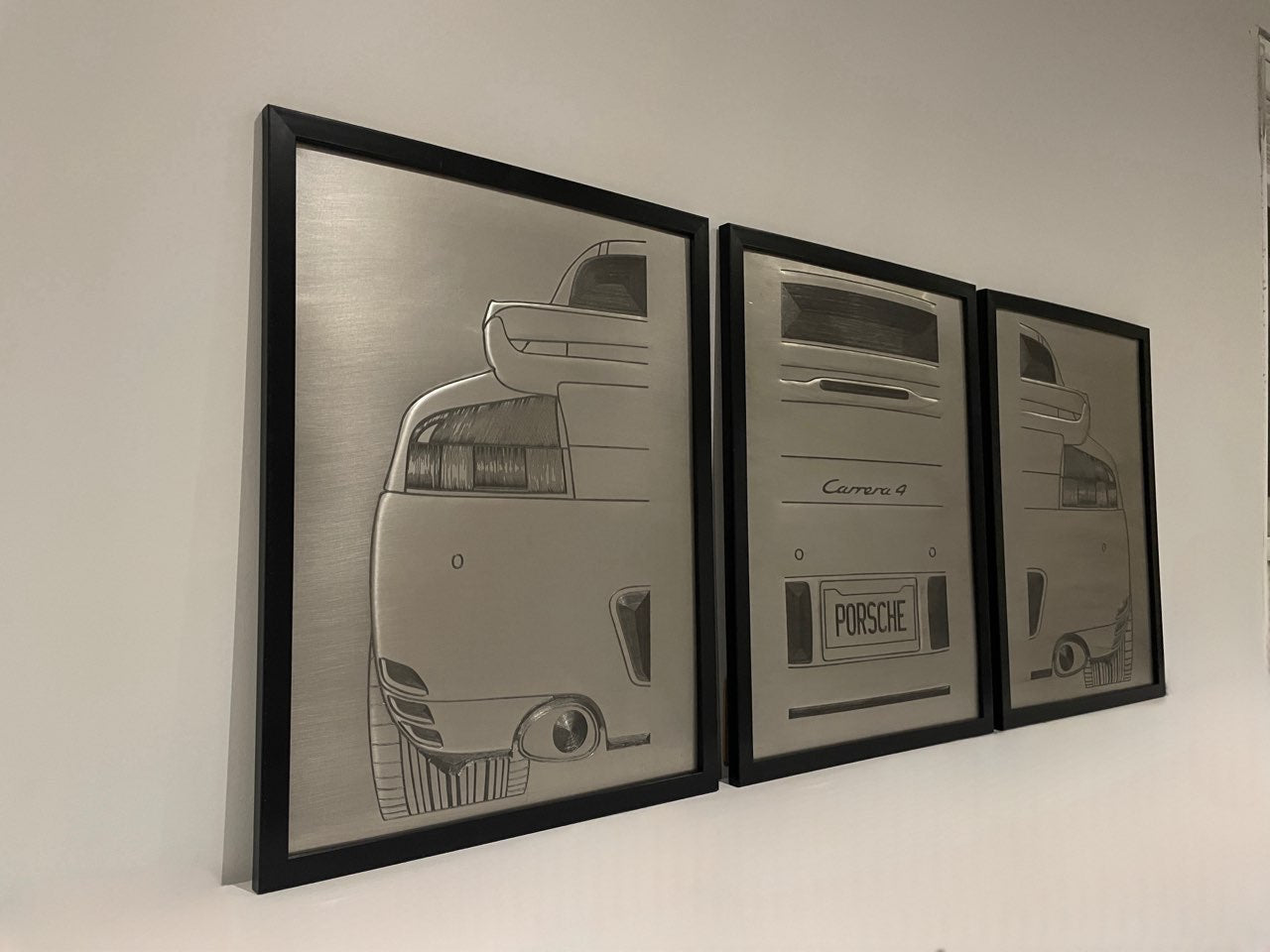 Sigfusson' Hand Bead Rolled Aluminum PORSCHE Triptych wall plaque
