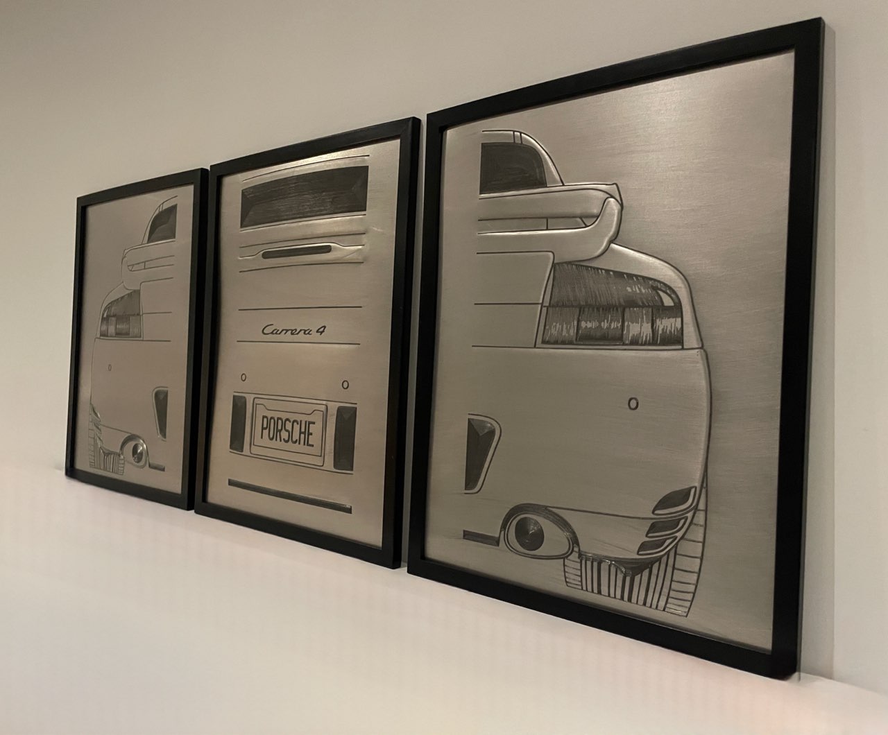 Sigfusson' Hand Bead Rolled Aluminum PORSCHE Triptych wall plaque