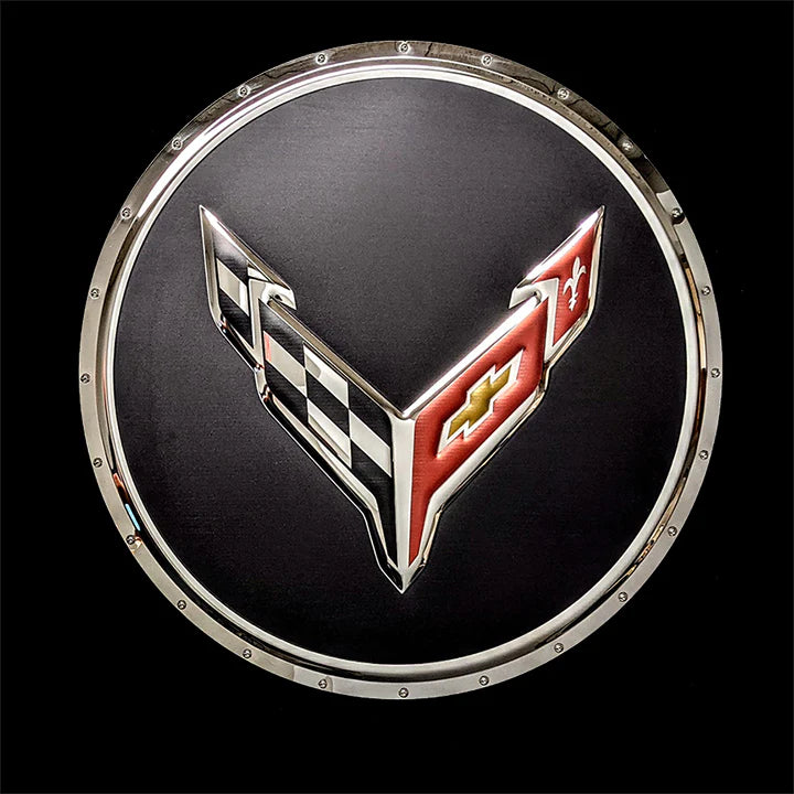 Corvette C8 Flags Circle Metal Sign