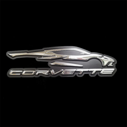 Corvette C8 Gesture logo 3D embossed mirrored stainless steel garage sign