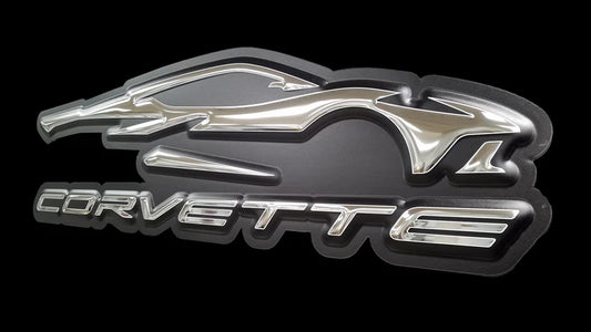 35 inch Corvette C8 Gesture logo 3D embossed mirrored stainless steel garage sign