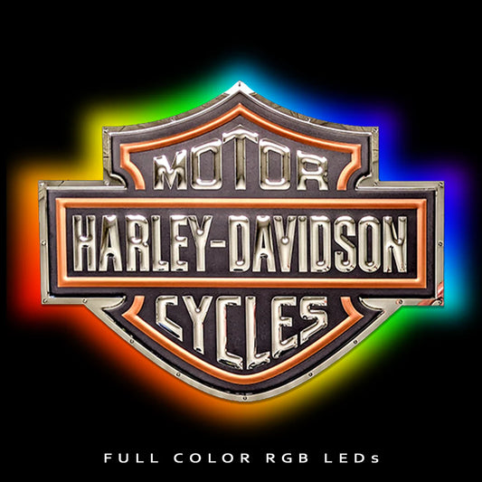 RGB LED Backlit Harley Davidson Shield stainless steel garage sign