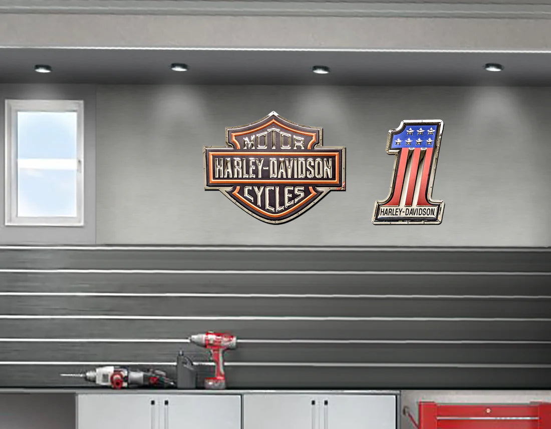 RGB LED Backlit Harley Davidson Shield stainless steel garage sign