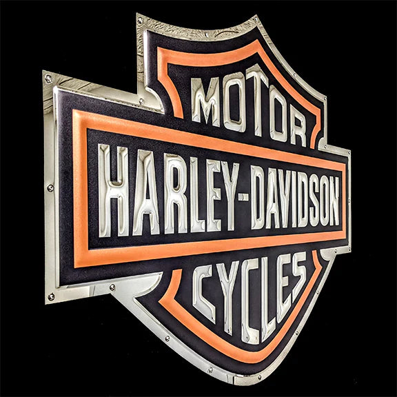 RGB LED Backlit Harley Davidson Shield stainless steel garage sign