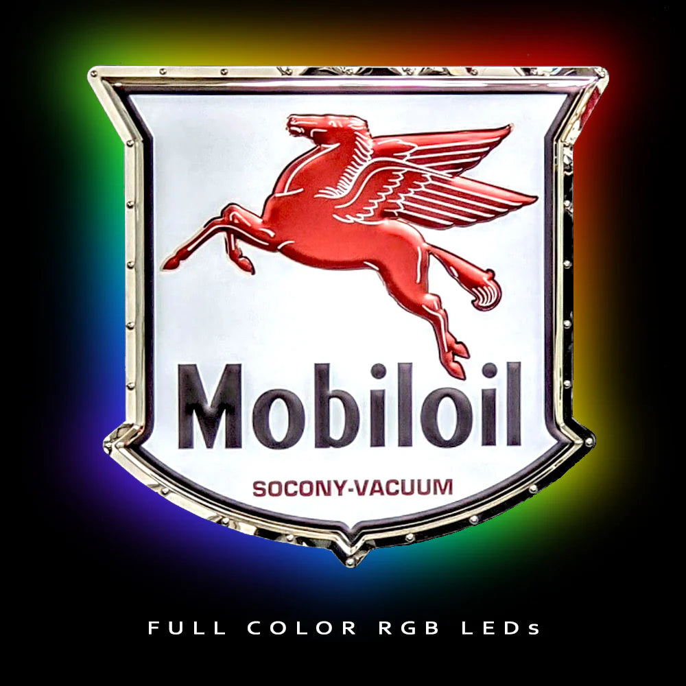 RGB LED Backlit Mobil Crest Pegasus Shield stainless steel wall sign