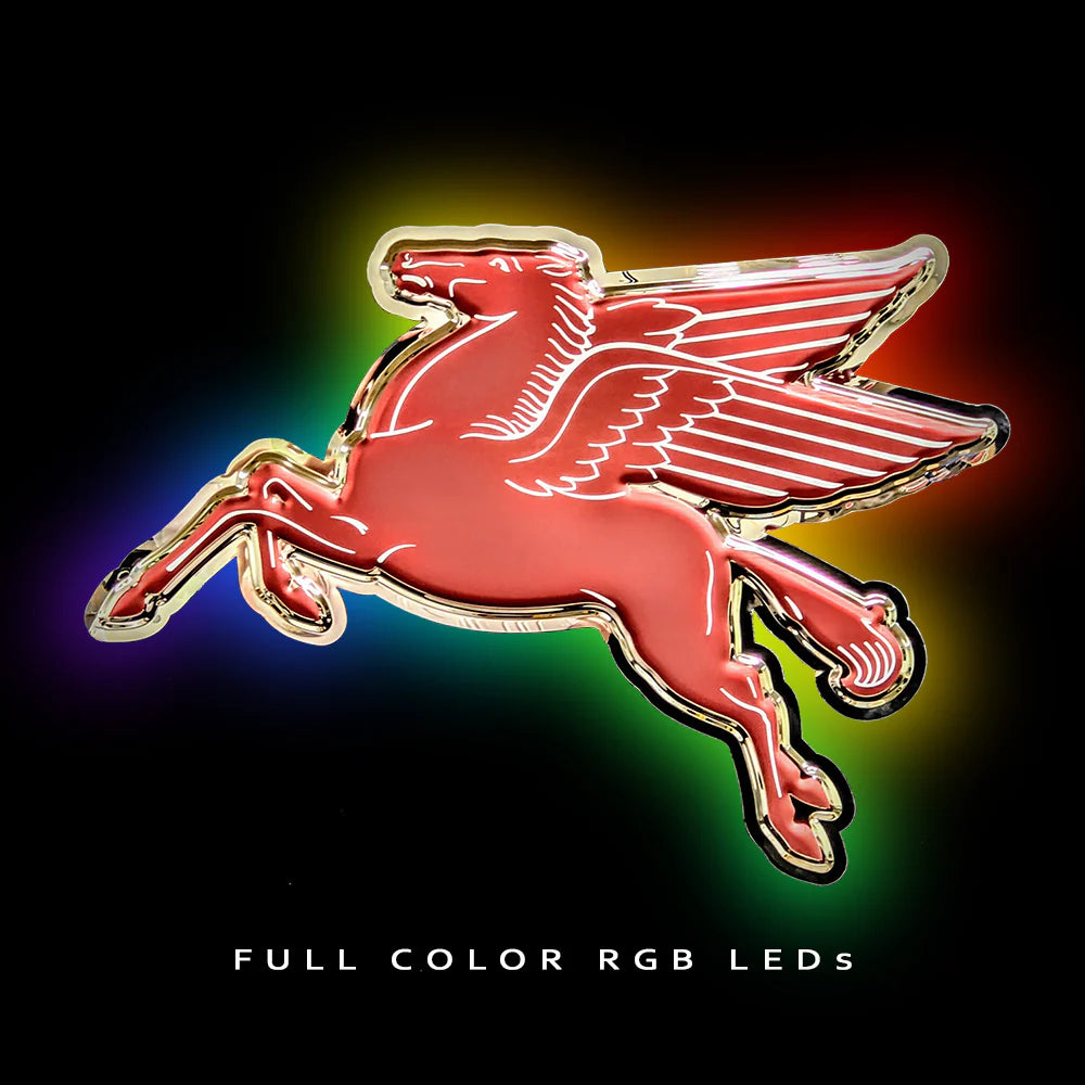 RGB LED Backlit 32-inch Mobil Pegasus stainless steel garage sign