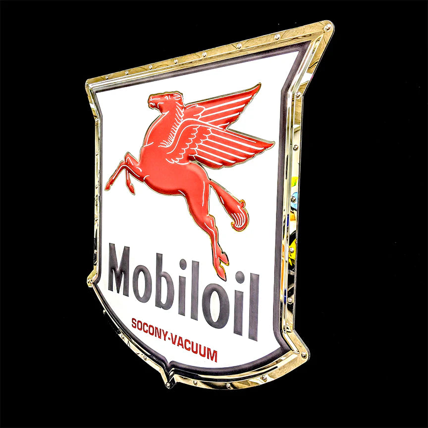 RGB LED Backlit Mobil Crest Pegasus Shield stainless steel wall sign