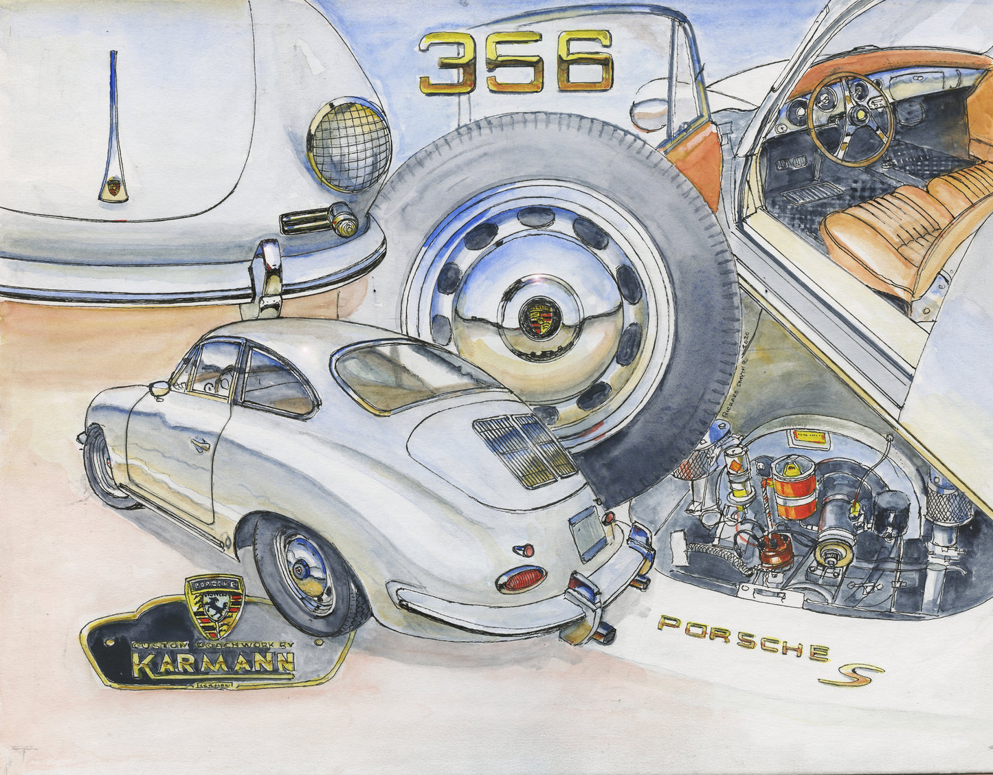 Richard Smyth' Porsche 356 montage Giclee fine prints