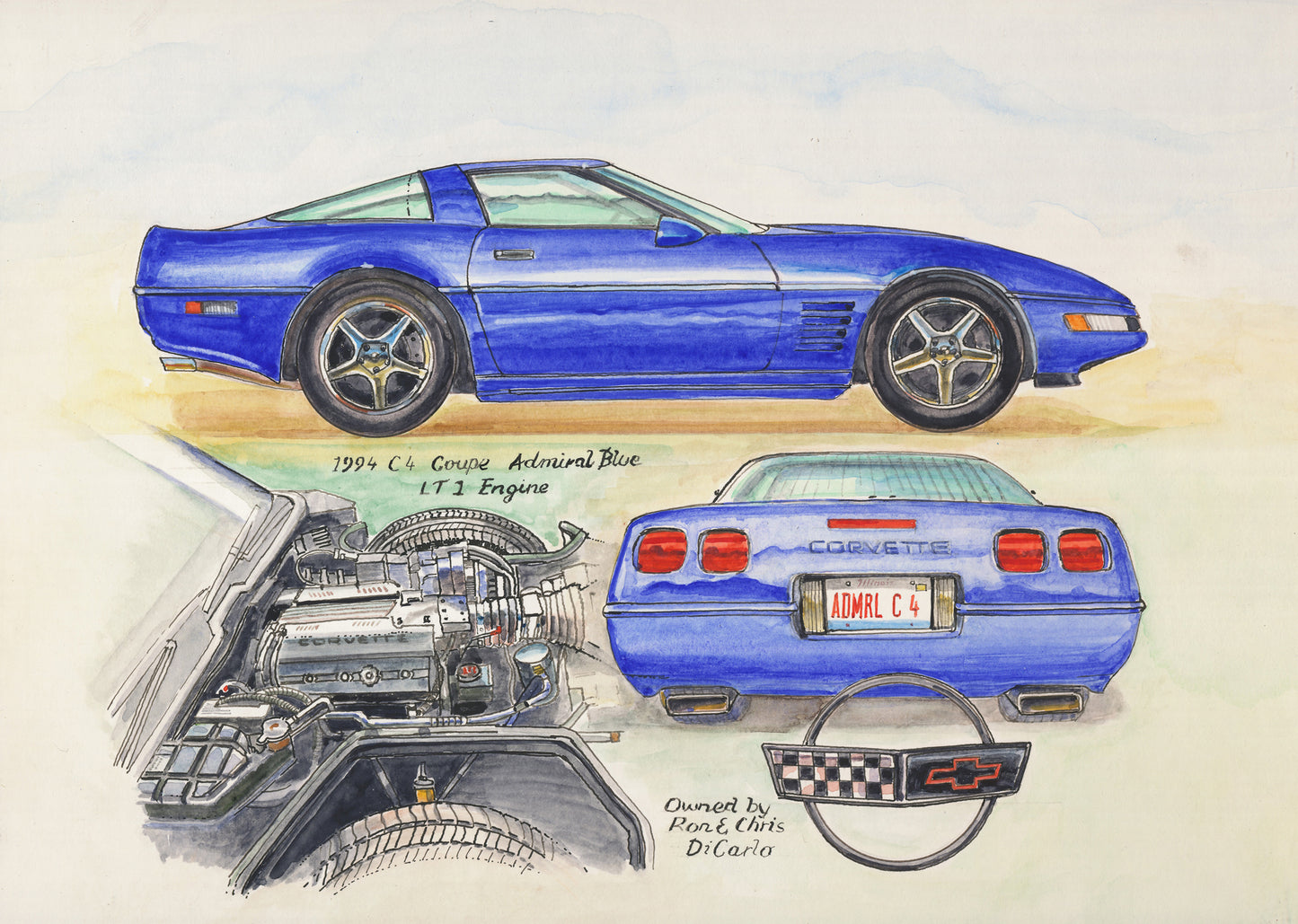 Richard Smyth' Blue Corvette Giclee fine prints