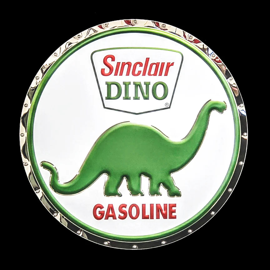 Sinclair Oil Dino lit stainless steel RGB LED garage sign
