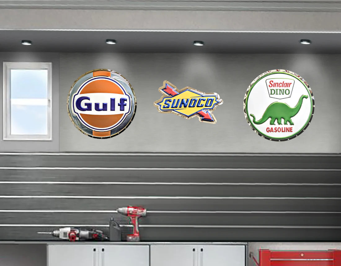 Sunoco logo stainless steel garage sign