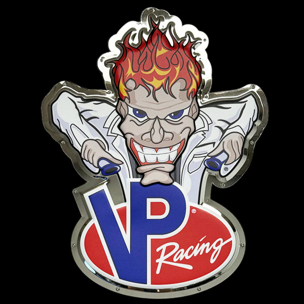 VP Racing Fuels "Mad Scientist" stainless steel garage sign