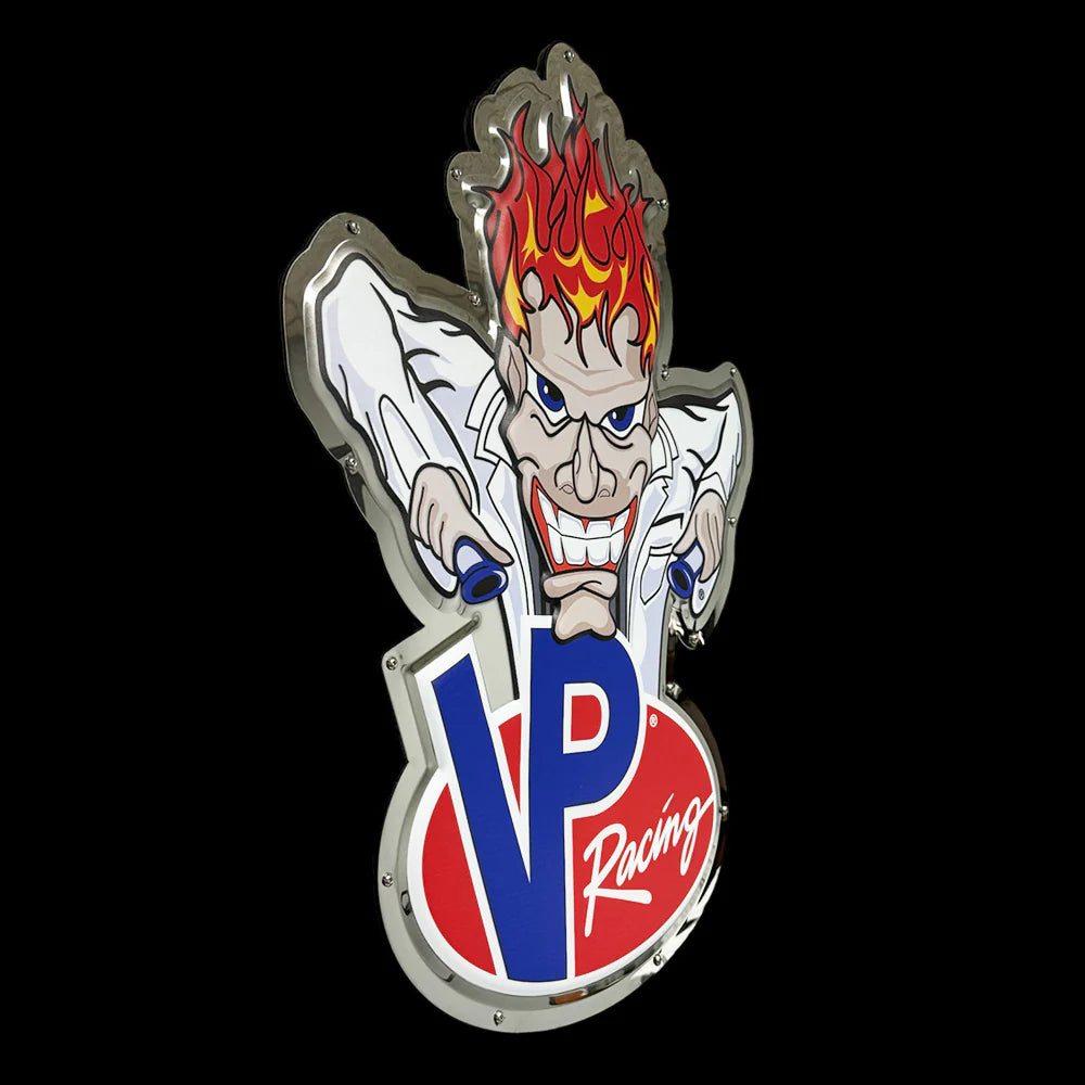 VP Racing Fuels "Mad Scientist" stainless steel garage sign